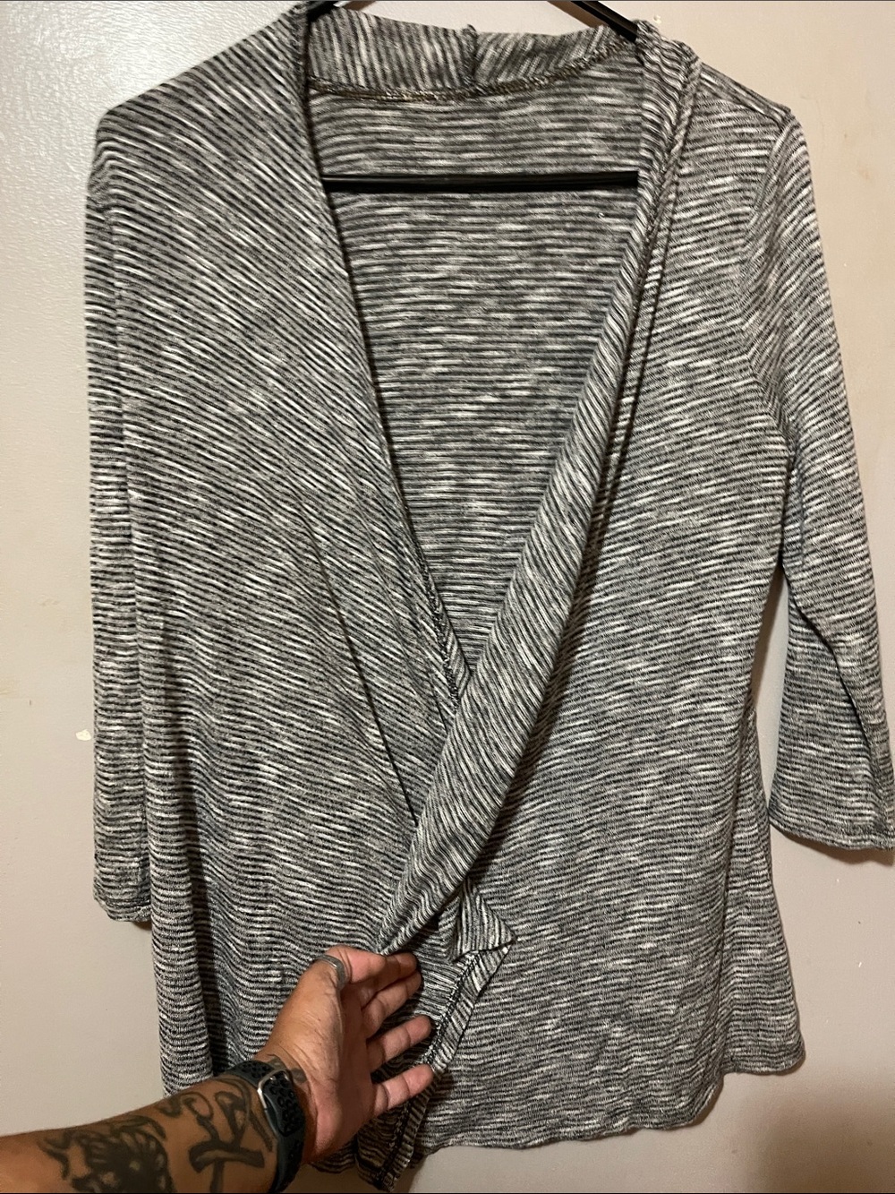 Gray Marled Wrap-Front Cardigan